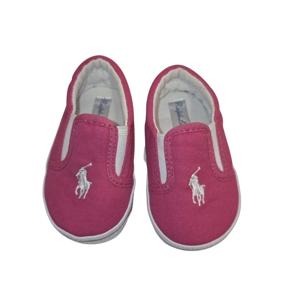 Polo Ralph Lauren Shoes Toddler Girls 4 Pink Canvas Slip On Pony Logo Crib